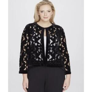 Tahari ASL Jacket Plus Size 18W Velvet Open Front Geometric Cutout Office Party